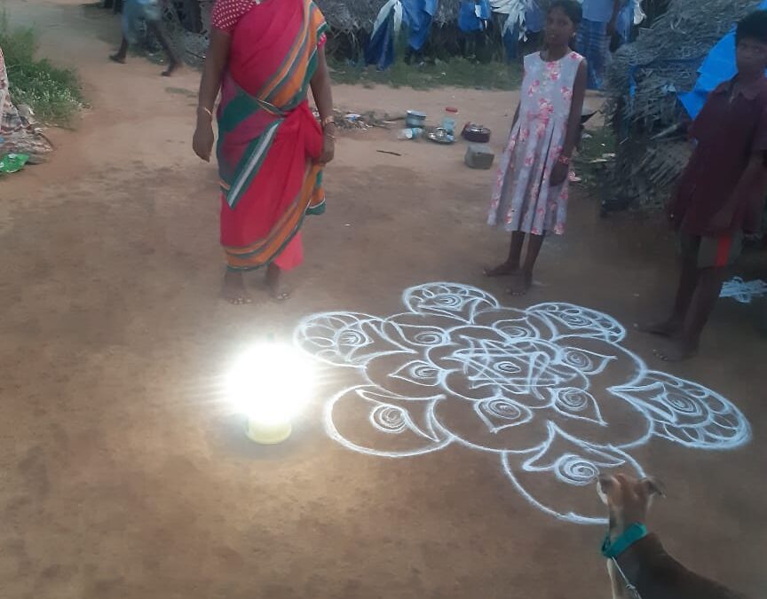 Solar lamps shining at Thandaram village