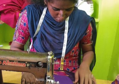 Students doing their stitching test in our unit – Perumbakkam