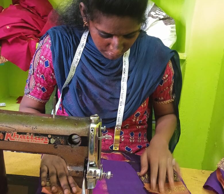 Students doing their stitching test in our unit – Perumbakkam